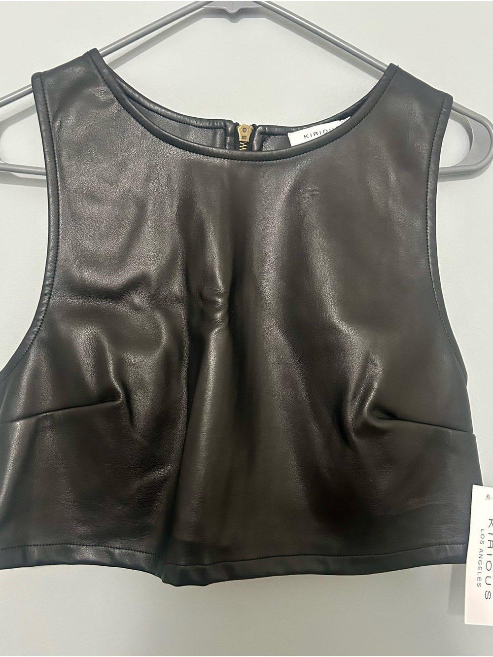 NWT Kirious Los Angeles Black Faux Leather Crop Top Size L Zip Back